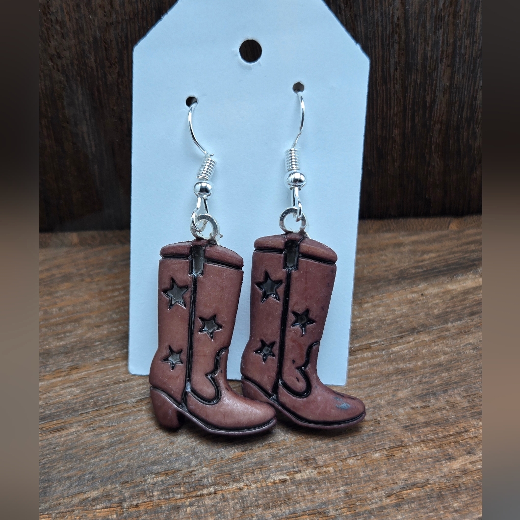 Western Cowboy Boots Earrings Pierced Dangle Drop Cowgirl Jewelry Light Weight